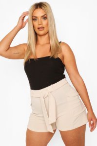 Plus Tailored Pocket Belted Short, Stone