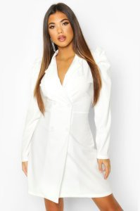 Boohoo - Puff shoulder double breasted blazer dress, ivory