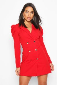 Boohoo - Puff sleeve button blazer dress, red