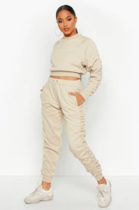 Boohoo - Ruched side athleisure set, stone