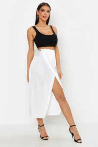 Satin Wrap Midaxi Skirt, White