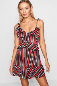 Strappy Ruffle Stripe Slip Dress