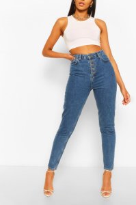 Tall Denim Button Detail Straight Leg Jeans