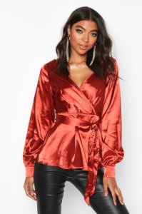 Tall Off The Shoulder Satin Blouse, Rust