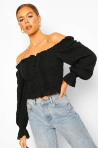Woven Off The Shoulder Lace Trim And Ruffle Top