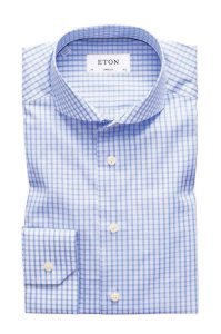 Eton overhemd cutaway Super Slim blauwe ruit