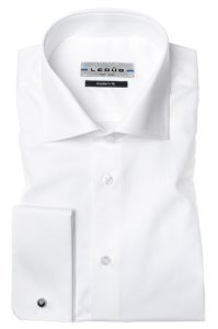 Ledub shirt modern fit strijkvrij wit uni dubbele manchet