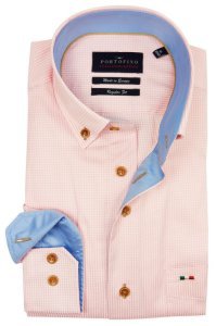 Portofino shirt regular fit roze ruit blauwe kraag