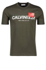 T-shirt Calvin Klein ronde hals logo olijfgroen