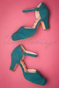 40s Amber Suede Mary Jane Pumps in Teal