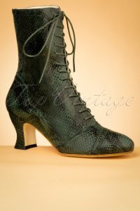 40s Frida Snake Lace Up Booties in Green