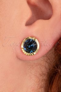 40s Heirloom Swarovski Earrings in Gold and Blue
