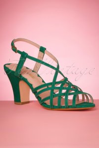 40s Jasmine Strappy Cross Over Sandals in Kelly Green