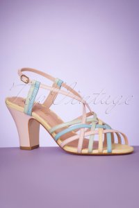 40s Jasmine Strappy Cross Over Sandals in Multi Pastels