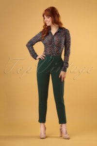 50s Ann Woven Crepe Pants in Pine Green