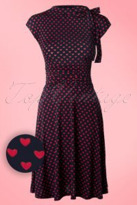 50s Bridget Heart Bombshell Dress in Navy and Red