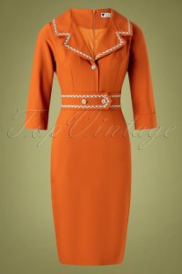 50s Emma Pencil Dress in Rust Orange Plaid