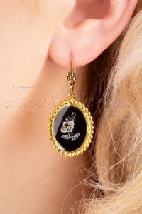 50s Gold Plated Flower Earrings in Black