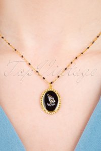 50s Gold Plated Flower Necklace in Black