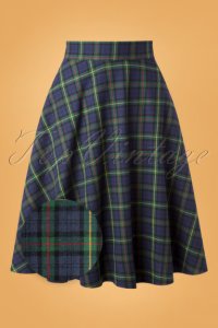 Banned Retro - 50s happy check swing skirt in blue and green