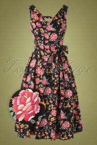 Lady V By Lady Vintage - 50s iris ornate floral swing dress in black