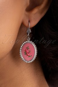 50s Stainless Steel Rose Earrings in Pink