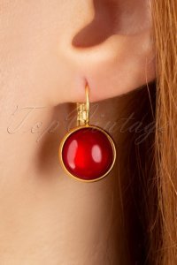 60s Goldplated Dot Earrings in Blood Red