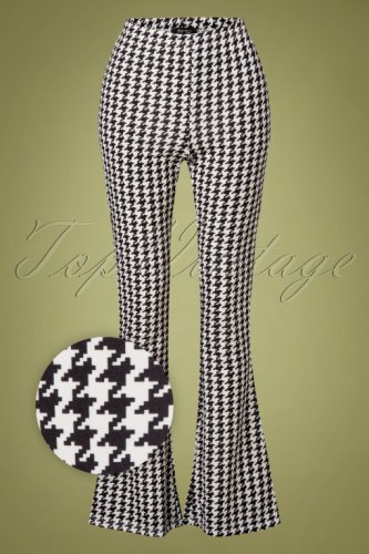 60s Hailey Houndstooth Flair Pants in Black