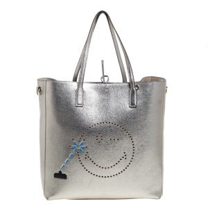Anya Hindmarch Metallic Grey Leather Perforated Wink Tote