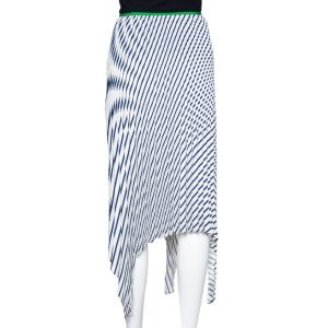 Celine Navy Blue Striped Silk Handkerchief Hem Pleated Skirt S