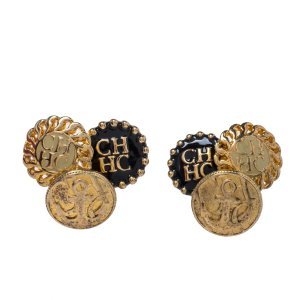 CH Carolina Herrera Gold Tone Enamel Logo Stud Earrings