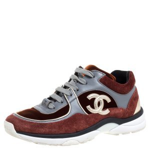 Chanel Multiclor Suede Leather And Velvet CC Low-Top Sneakers Size 36
