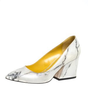 Charlotte Olympia Cream Marble Print Leather Mabel Pumps Size 37.5