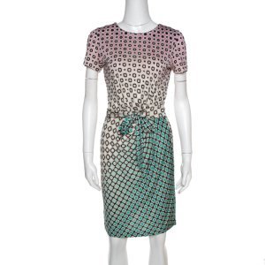 Diane von Furstenberg Multicolor Geometric Print Zoe Faux Wrap Dress M
