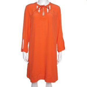 Diane Von Furstenberg Orange Crepe Cutout Detail Kea Shift Dress L