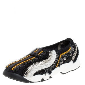 Dior Black Mesh Fusion Fringed and Embellished Slip On Sneakers Size 41
