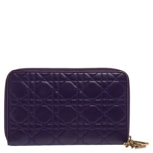 Dior Purple Cannage Leather Zip Around Organizer Wallet