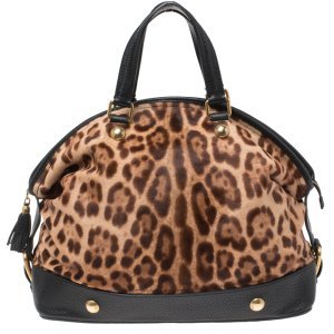 Dolce & Gabbana Brown/Black Leopard Print Calfhair and Leather Satchel