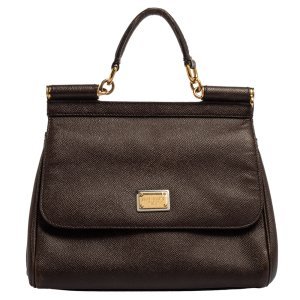 Dolce & Gabbana Dark Brown Leather Medium Miss Sicily Top Handle Bag
