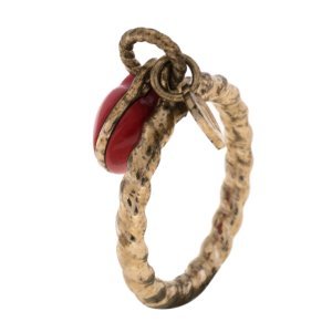 Fendi Red Enamel Heart Charm Gold Tone Ring Size EU 61