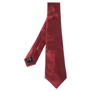 Giorgio Armani Red Logo Embroidered Silk Tie