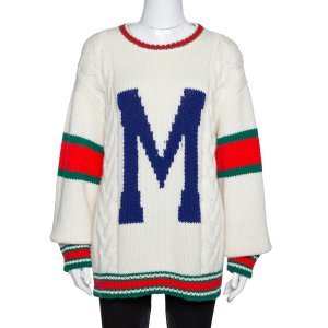 Gucci Off White Wool Knit Letter 'M' DIY Unisex Sweater M