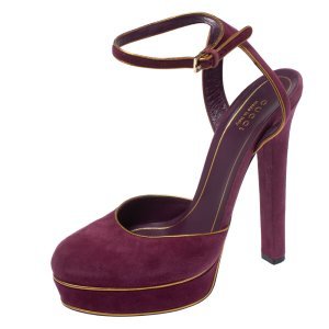Gucci Purple Suede Platform Ankle Strap Sandals Size 38