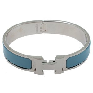 Hermès Clic H Blue Enamel Palladium Plated Narrow Bracelet PM