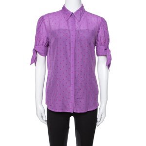Just Cavalli Purple Cotton & Silk Button Front Blouse L