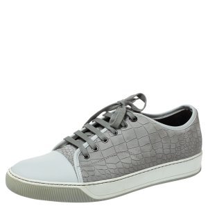 Lanvin Grey Crocodile Effect Leather Sneakers Size 40