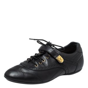 Louis Vuitton Black Leather Brogue Velcro Strap Sneakers Size 37.5