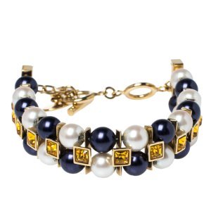 Louis Vuitton Gold Tone Faux Pearl & Crystal Cry Me a River Bracelet