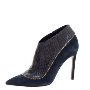 Louis Vuitton Navy Blue Python and Suede Zip Detail Ankle Boots Size 38