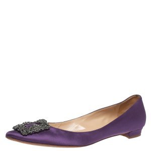 Manolo Blahnik Purple Satin Hangisi Pointed Toe Flats Size 38.5